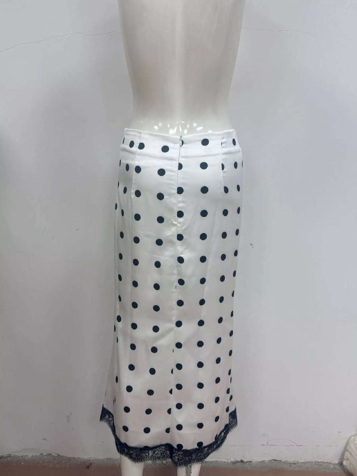 Polka Dot Midi Skirt with Lace Trim - Lilixa.store