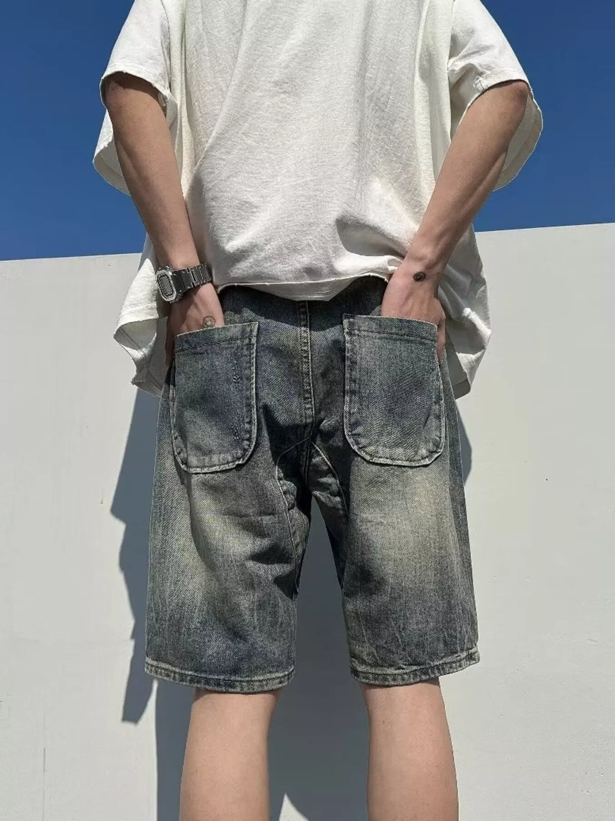 Men's Full Size Distressed Wash Denim Shorts Plus Size - Lilixa.store
