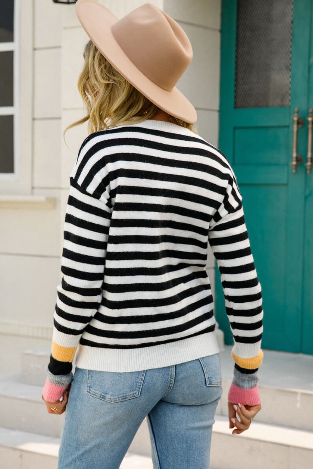 Angel Wings Warm Spice Striped Round Neck Sweater, view 6