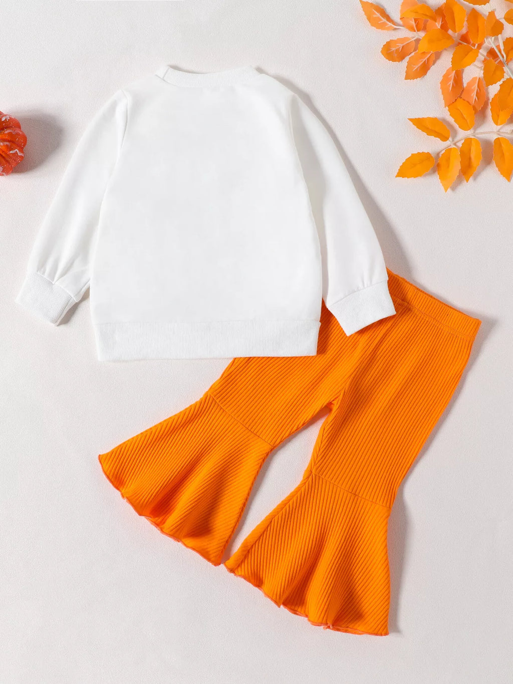Children's Howdy Pumpkin Graphic Long Sleeve Sweatshirt and Ribbed Bell Pants Set - Lilixa.store