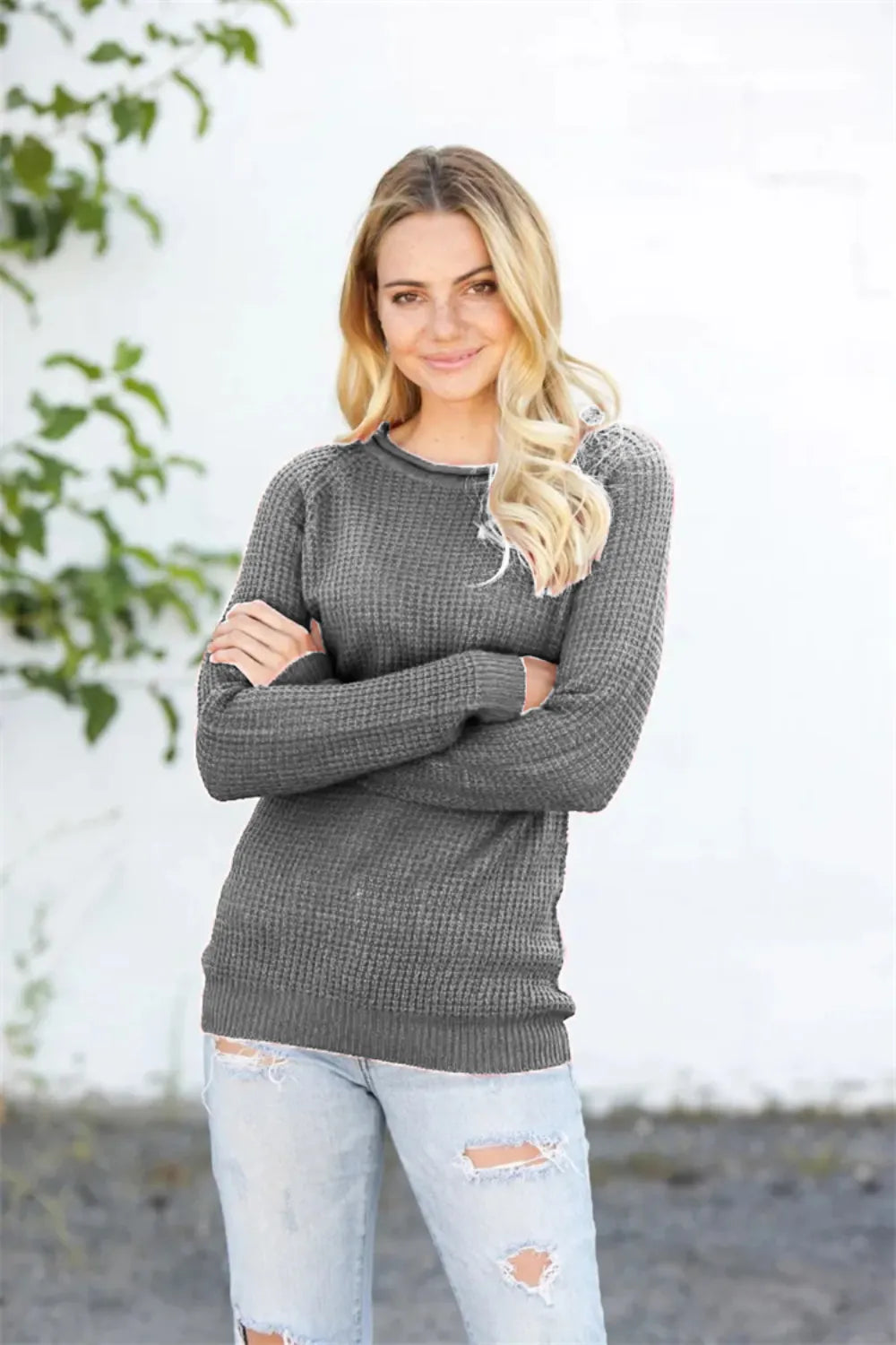 Round Neck Raglan Sleeve Sweater - Lilixa.store