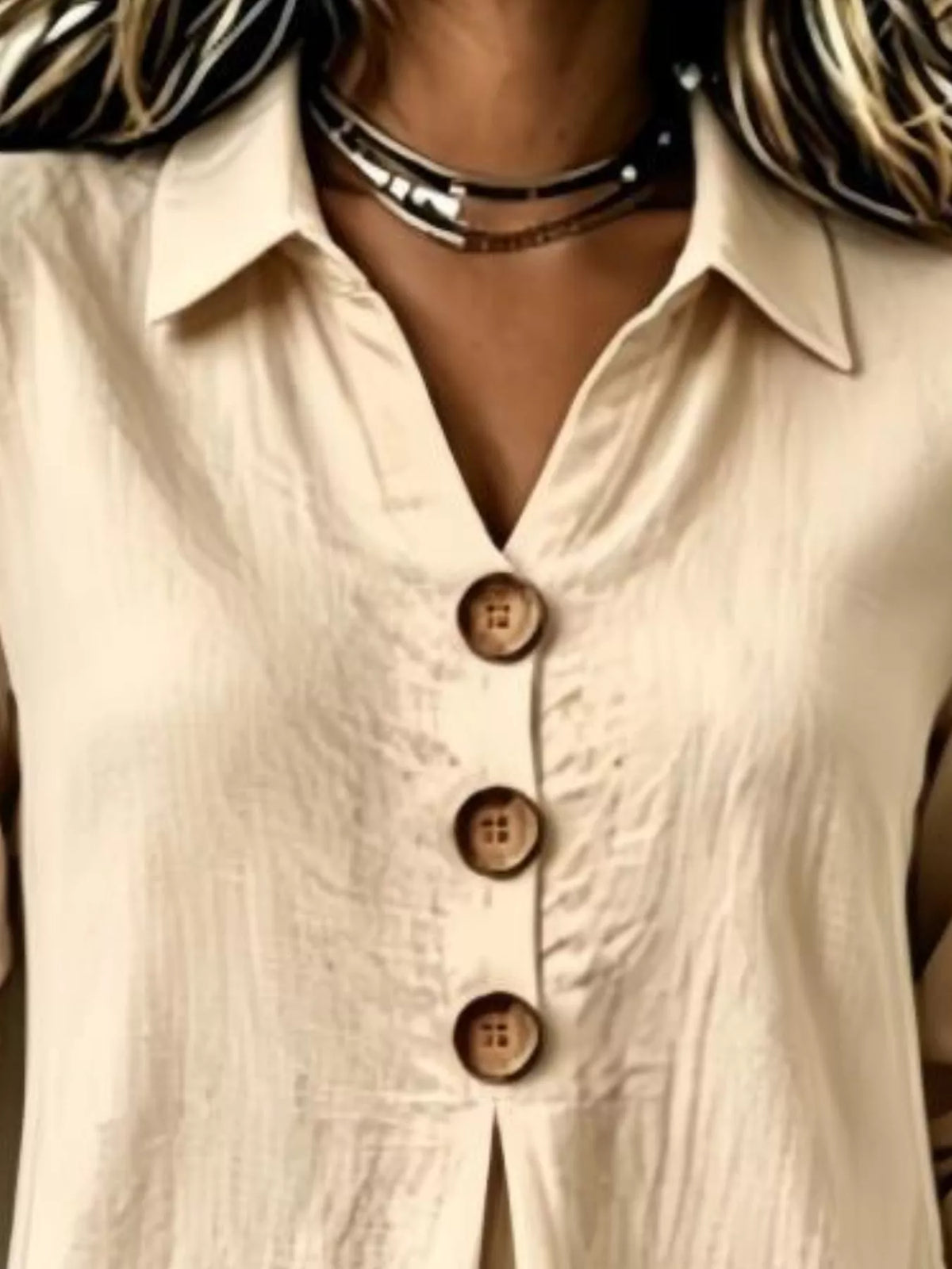 Full Size Button Detail Long Sleeve Blouse Plus Size, view 3