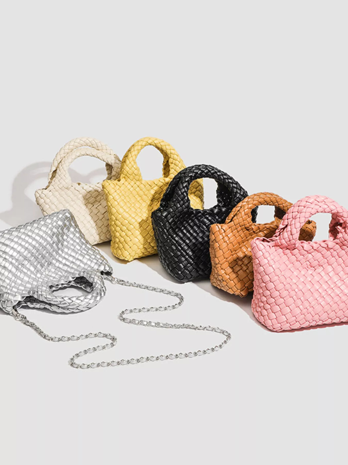 Woven Texture Mini Crossbody Bag with Chain Strap