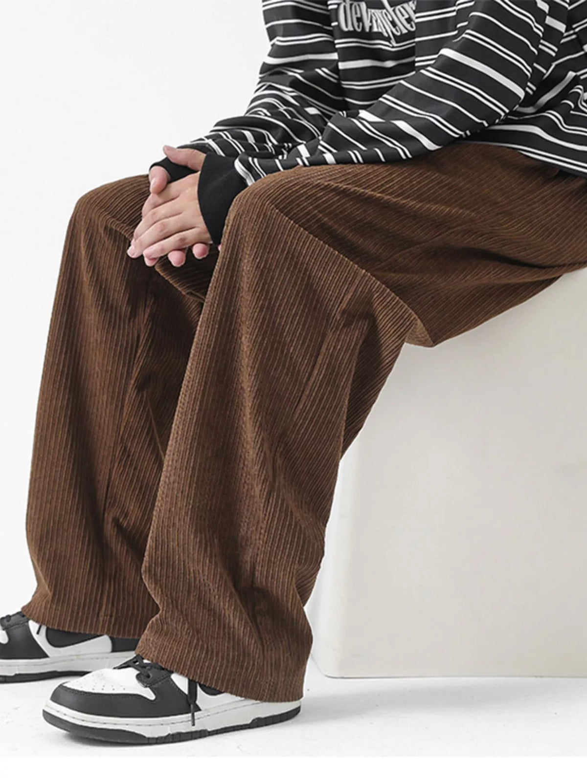 Men's Full Size Drawstring Wide Leg Corduroy Pants Plus Size, view 4