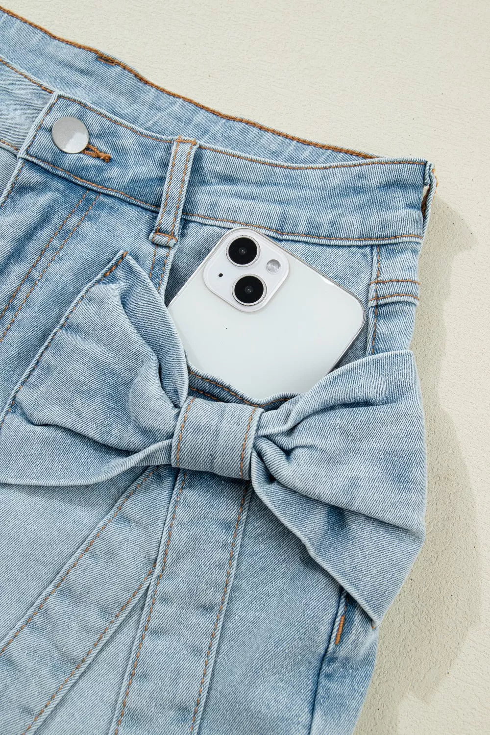 Bow Detail Denim Shorts with Pockets - Lilixa.store