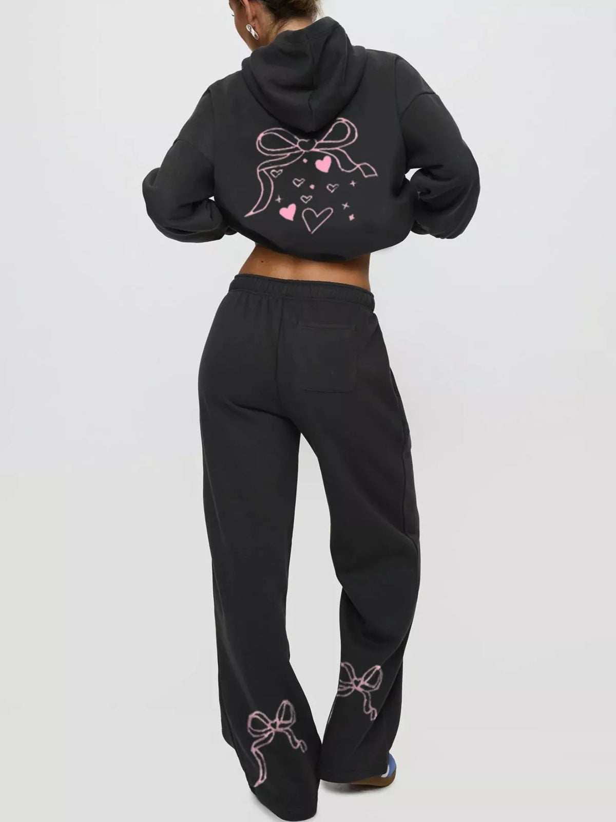 Bow and Heart Dropped Shoulder Hoodie and Pants Set - Lilixa.store