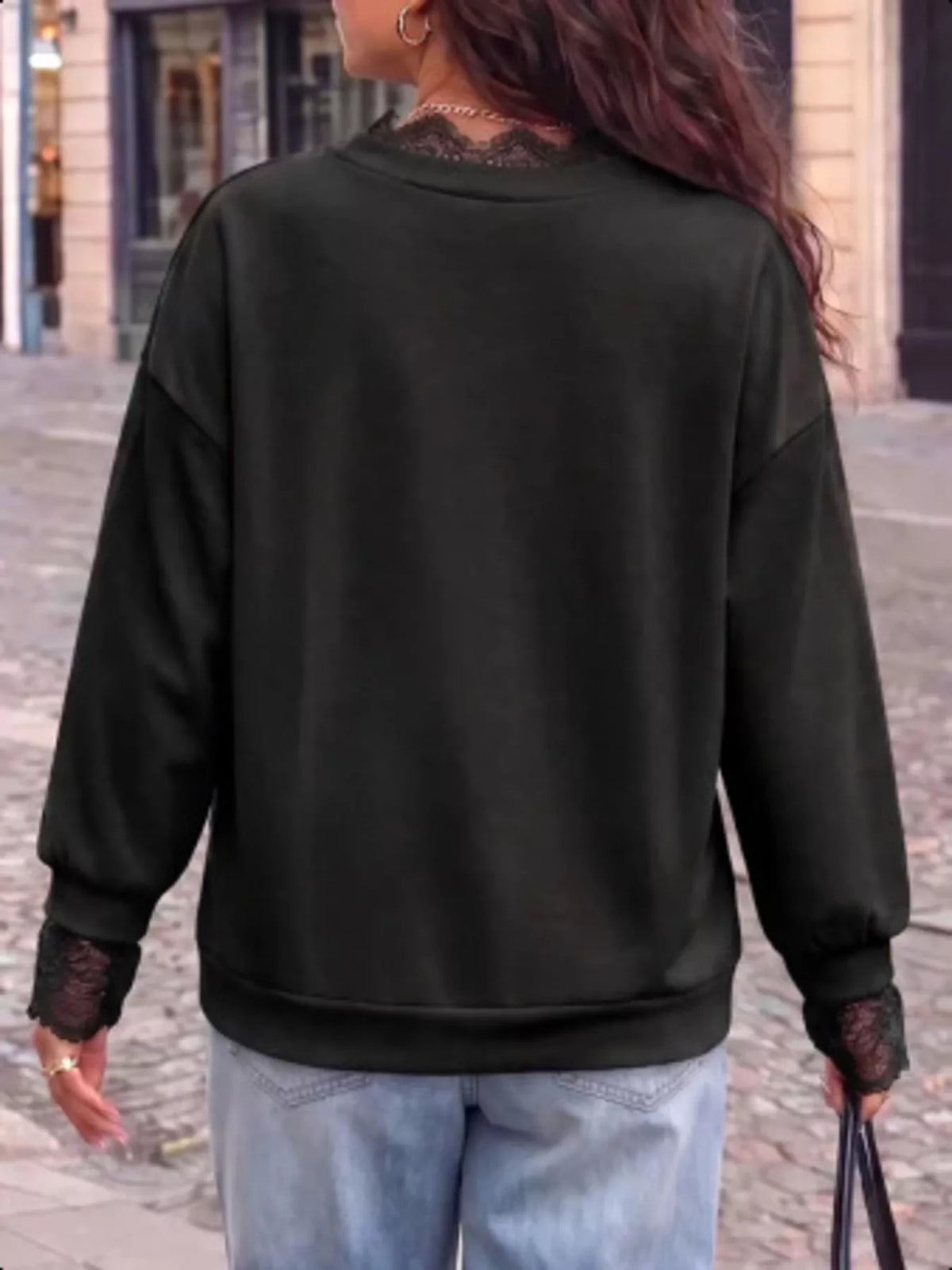 Lace Trim Split Sleeve Sweatshirt