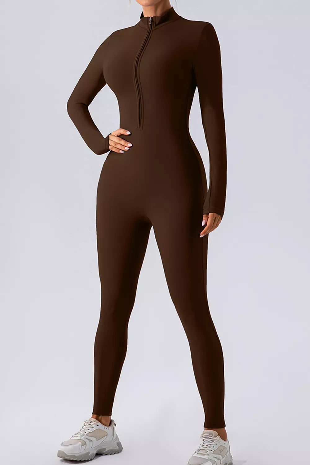 Half Zip Mock Neck Active Jumpsuit - Lilixa.store