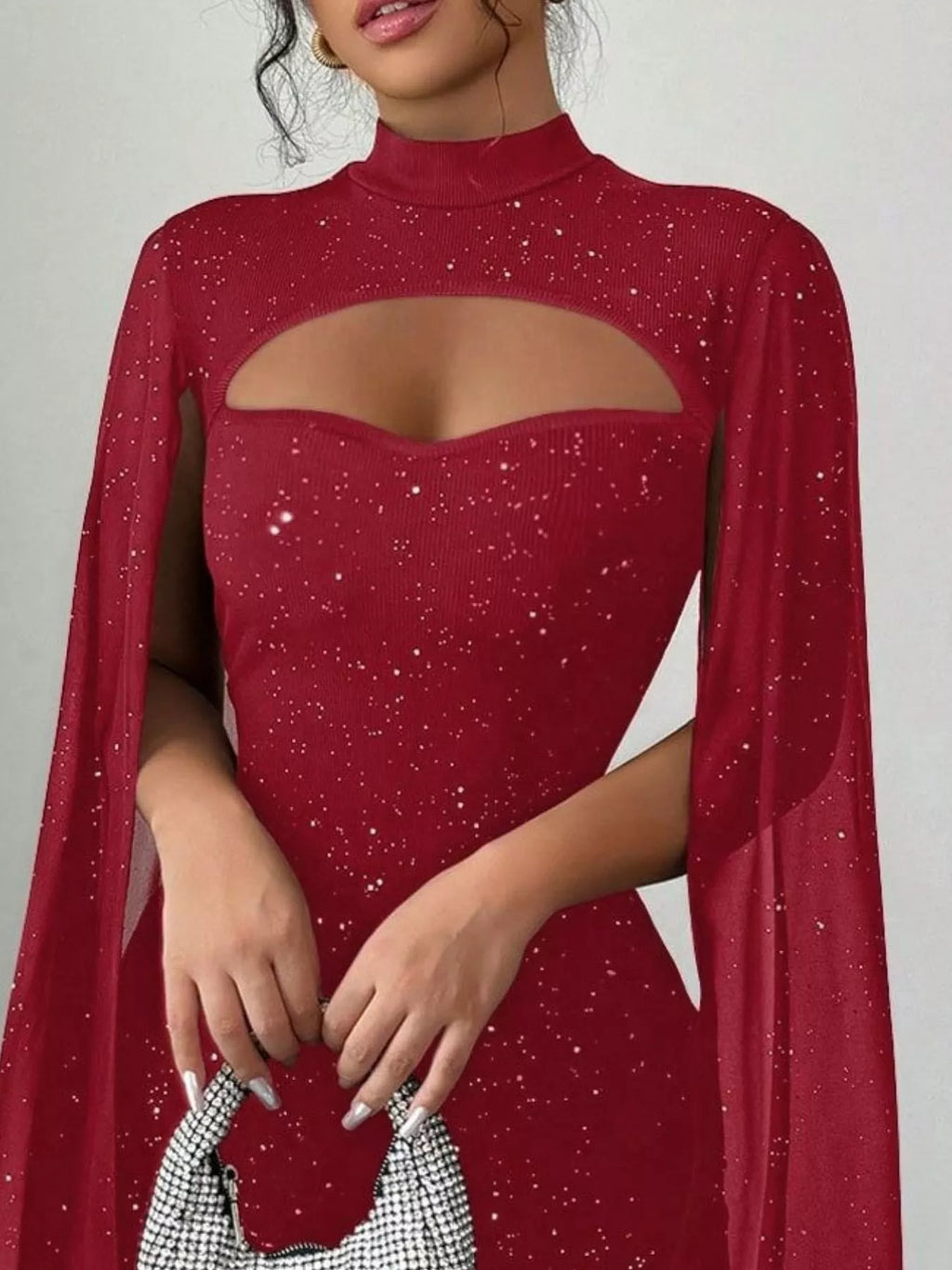 Cutout Bodycon Mini Dress with Cape Sleeves - Lilixa.store