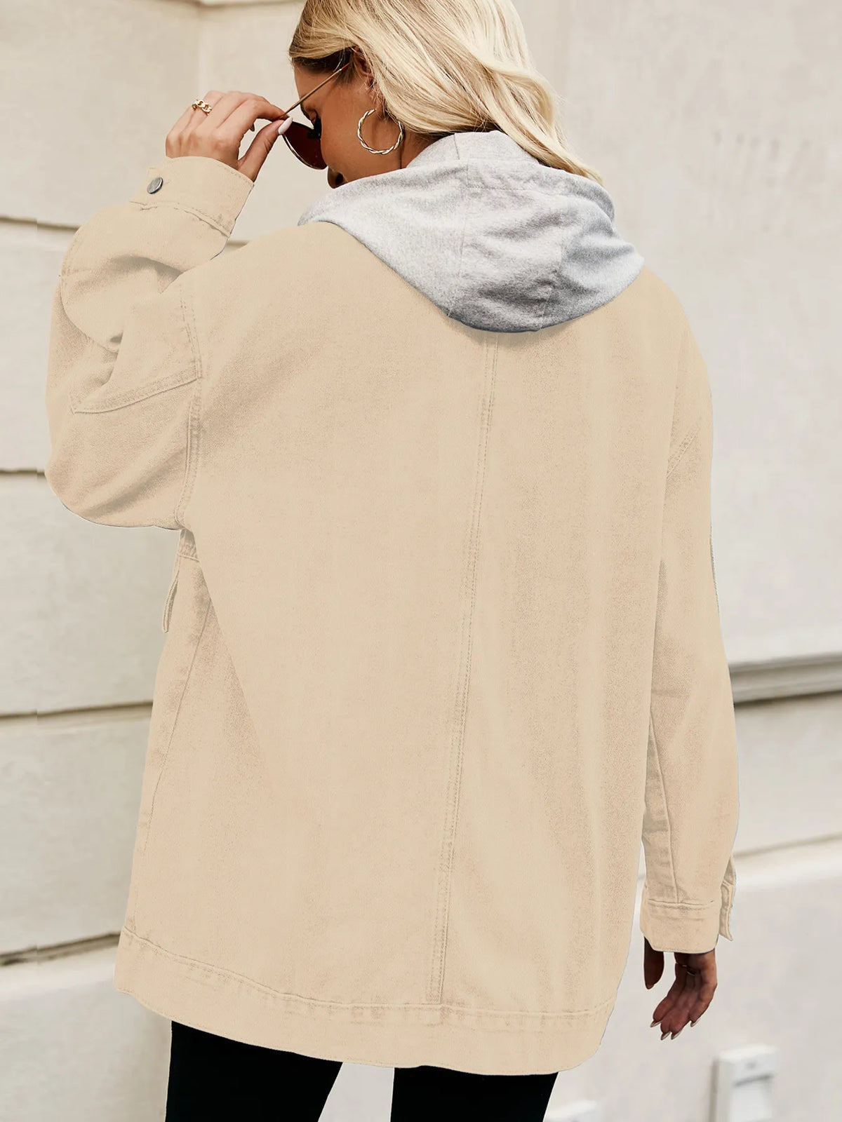 Oversized Button Up Denim Jacket with Hood, view 5