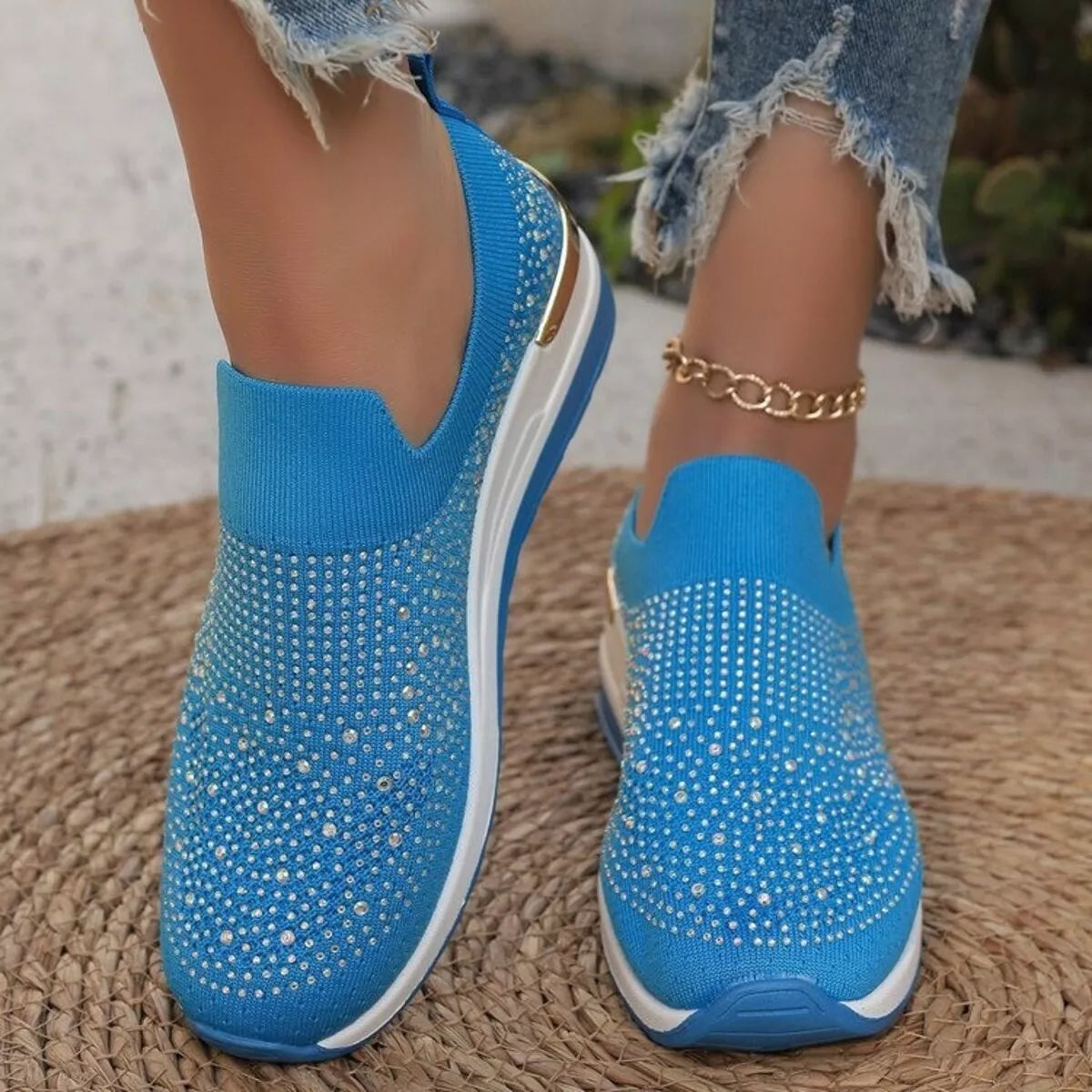 Rhinestone Round Toe Slip-Ons - Lilixa.store
