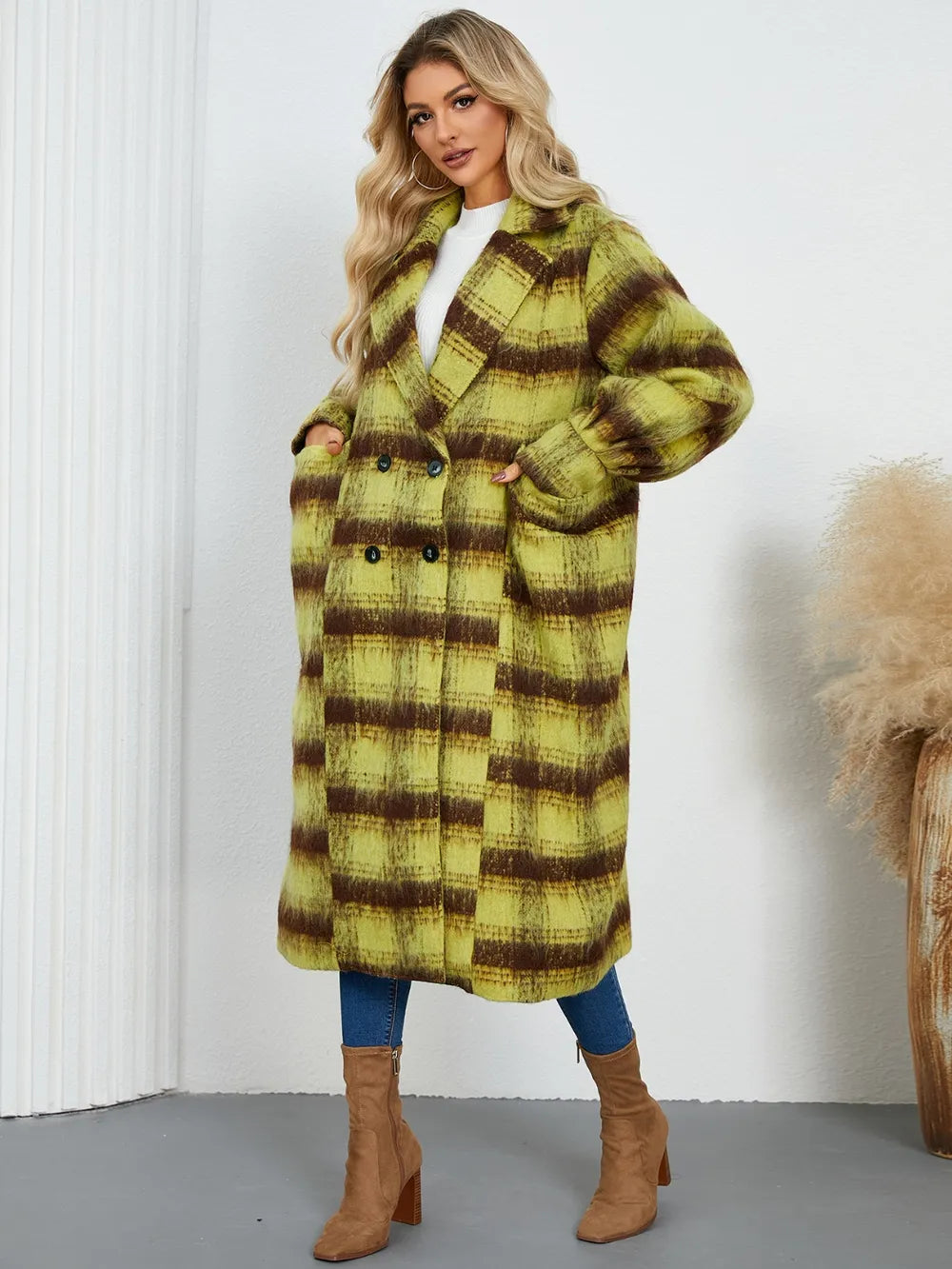 Contrast Double-Breasted Long Sleeve Longline Coat - Lilixa.store