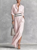 Slit Roll-Up Sleeve Maxi Dress - Lilixa.store