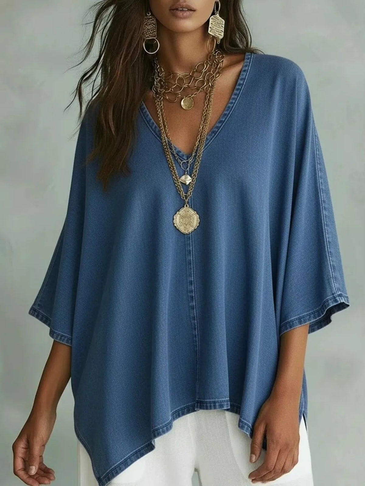 V-Neck Batwing Sleeve T-Shirt - Lilixa.store
