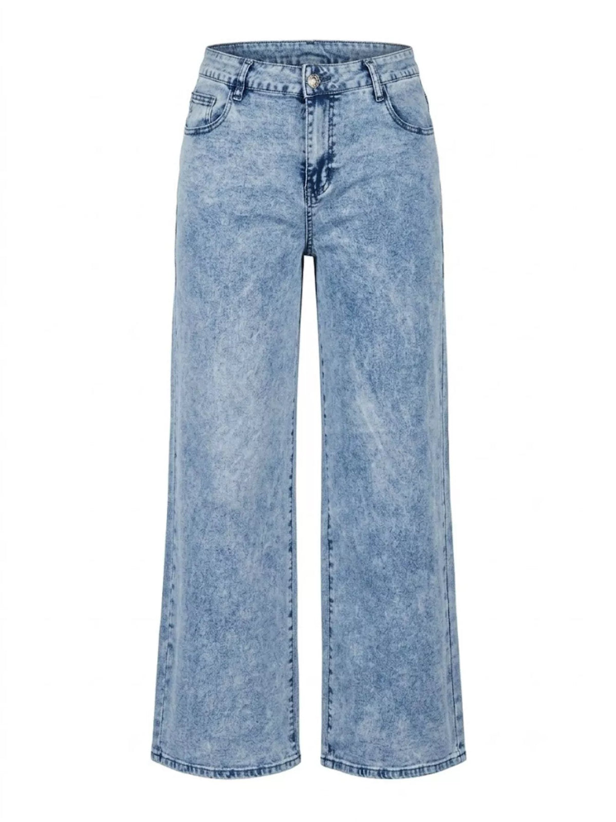 Washed Wide Leg Jeans with Embroidered Bow Detail in Dusty Blue, view 7