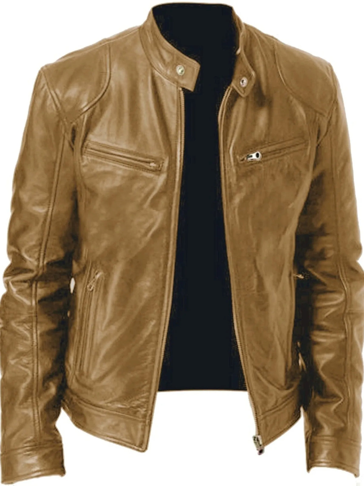 Men's Full Size Leather Biker Jacket with Zipper Pockets Plus Size - Lilixa.store