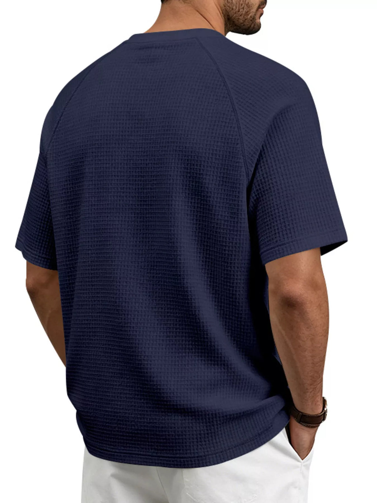 Men's Full Size Waffle Knit Raglan Short Sleeve T-Shirt Plus Size - Lilixa.store