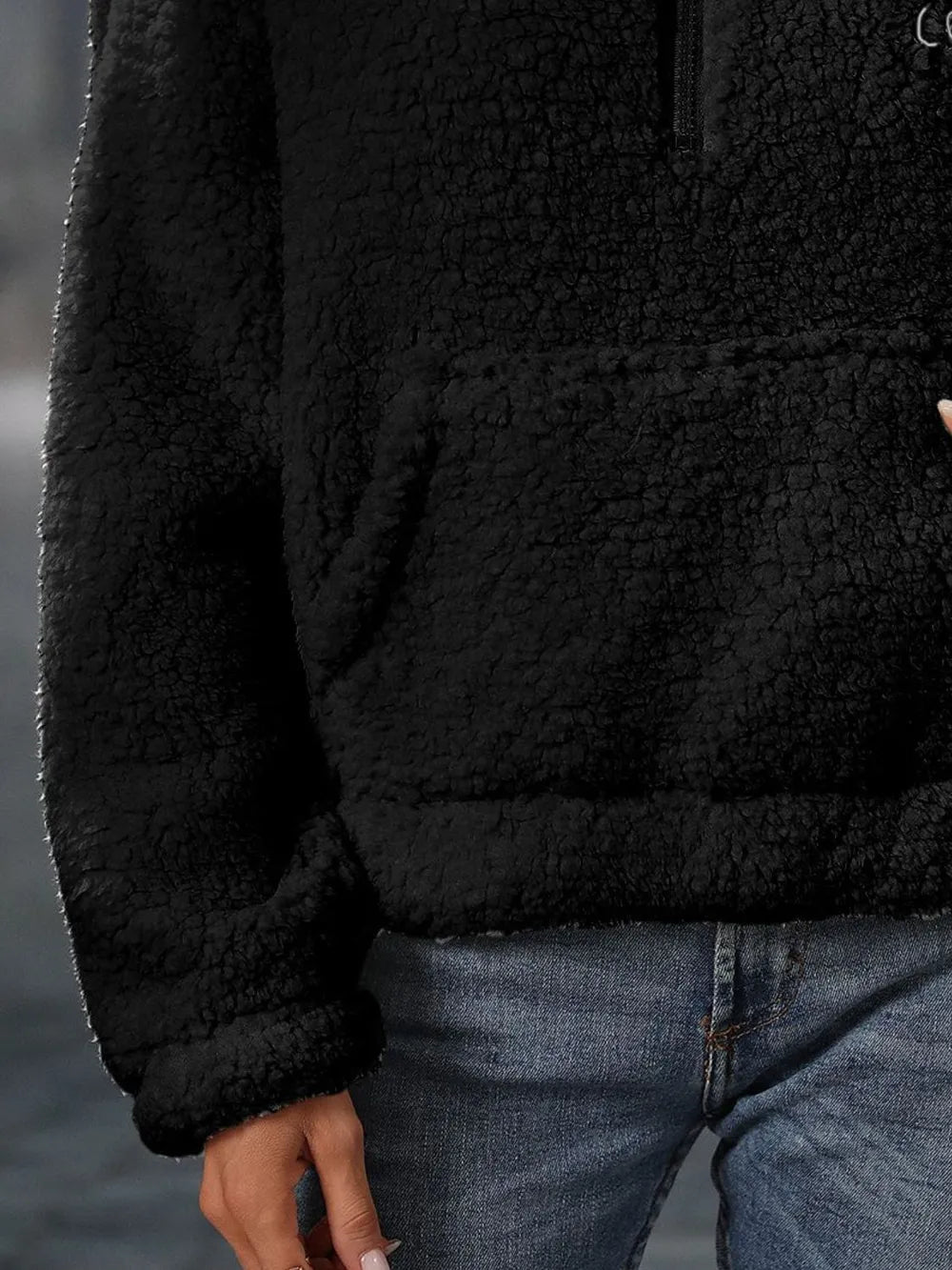 Heart Half Zip Long Sleeve Teddy Sweatshirt - Lilixa.store
