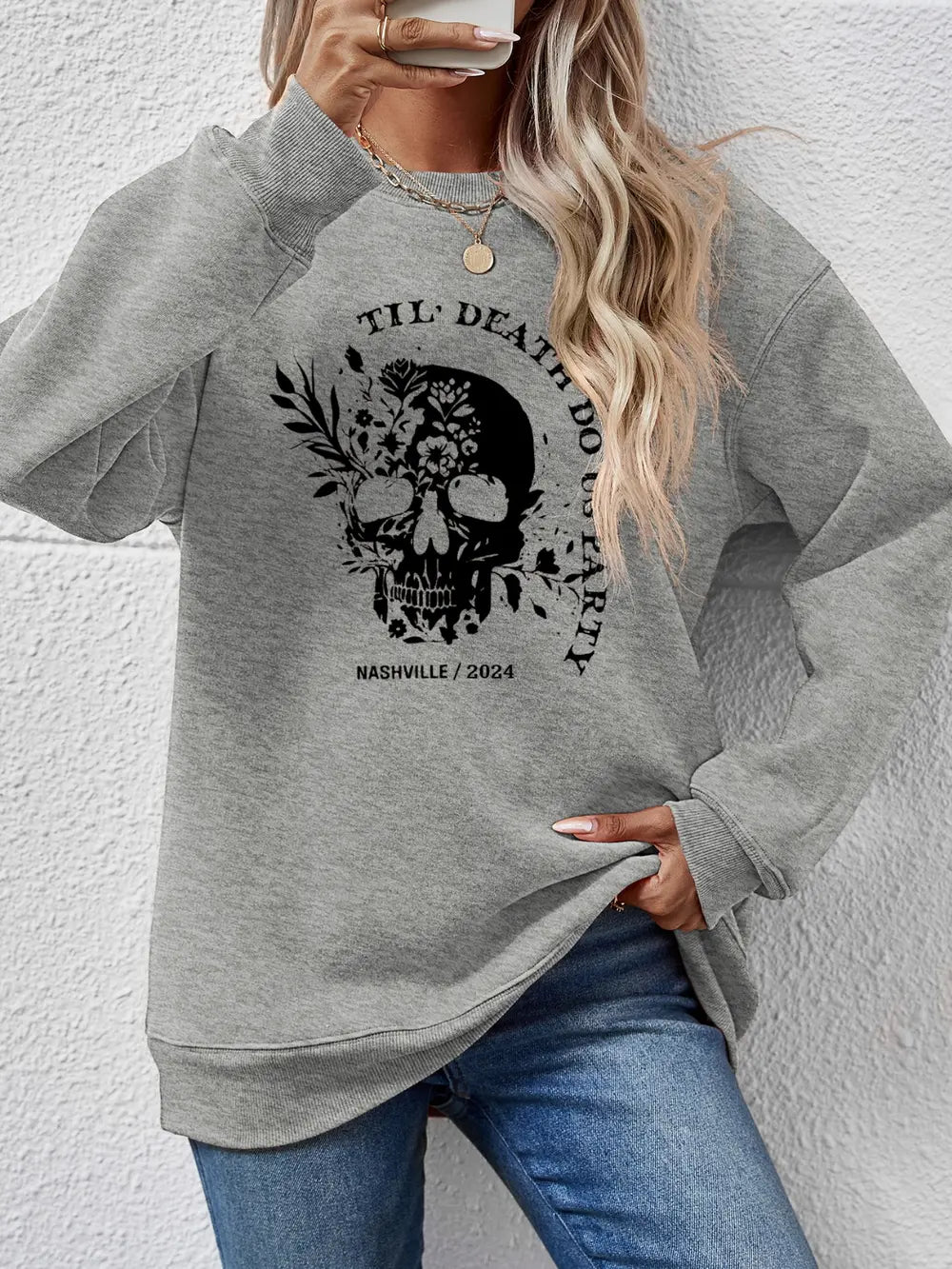 Graphic Round Neck Dropped Shoulder Sweatshirt - Lilixa.store