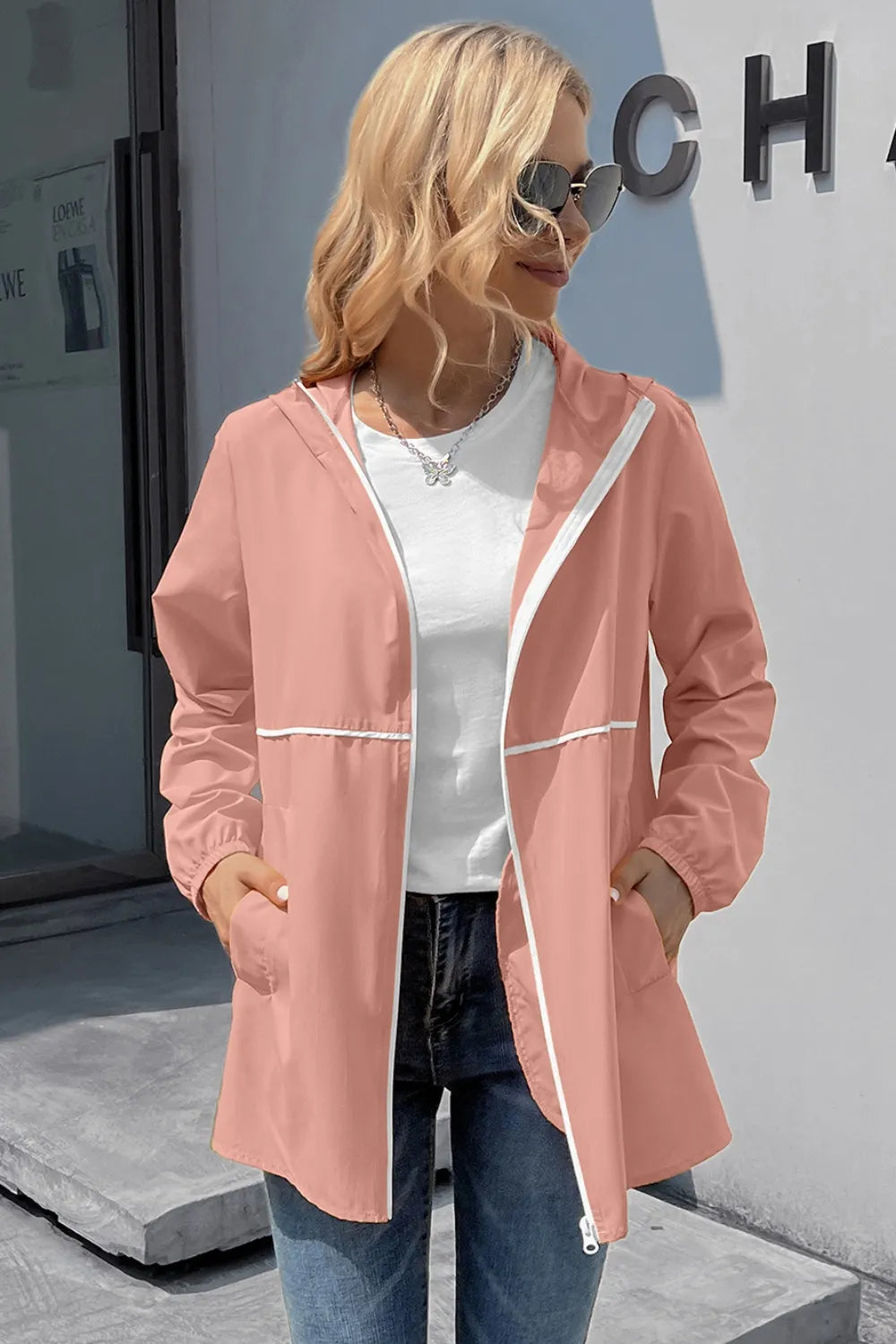 Ivy Lane Zip Up Long Sleeve Hooded Watertight Jacket, view 9