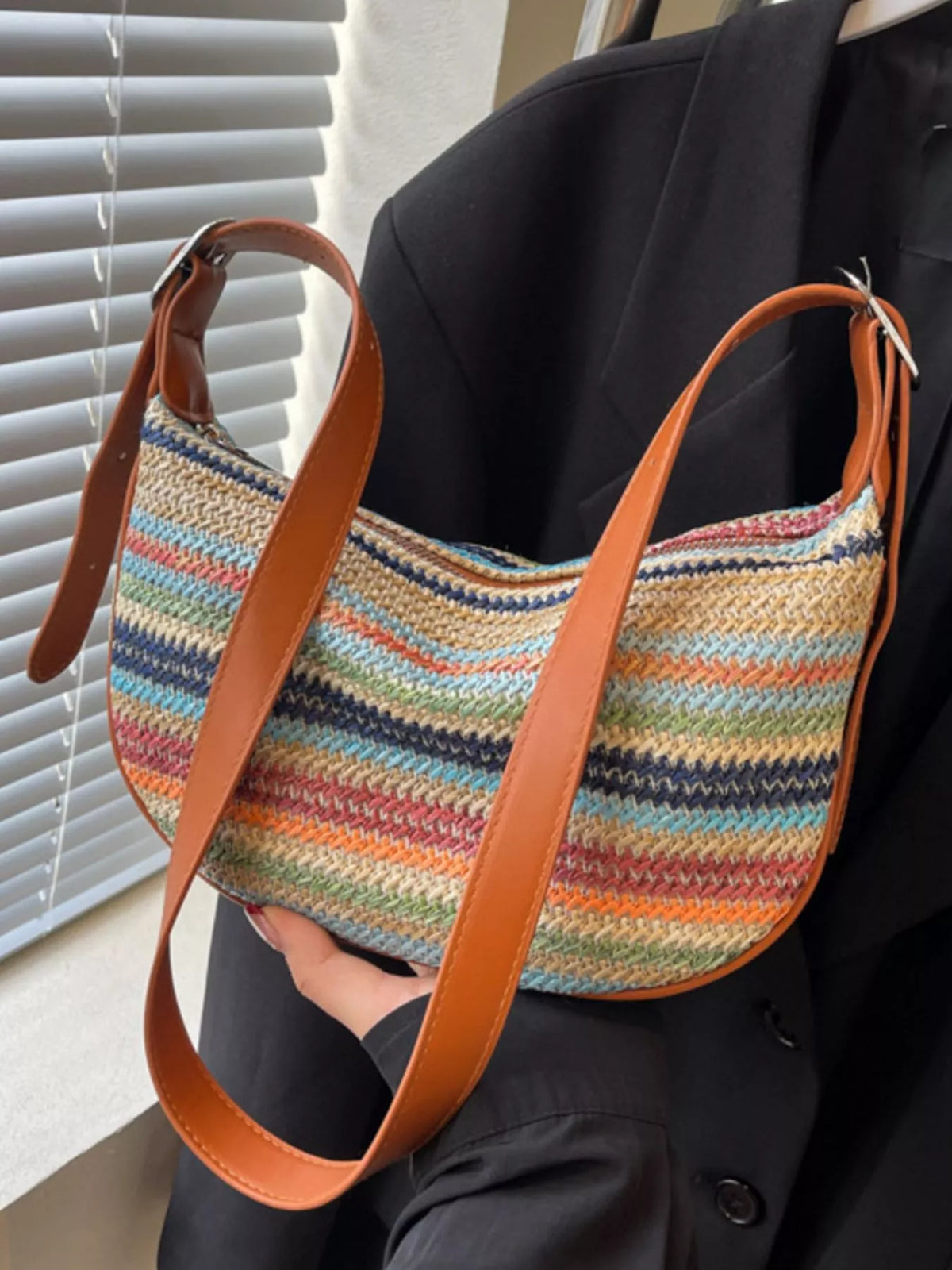 Striped Woven Crossbody Bag
