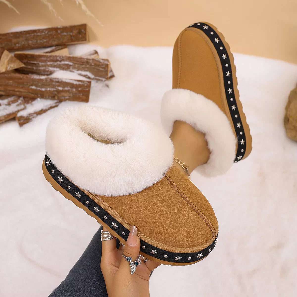 Faux Fur Lined Platform Ankle Boots - Lilixa.store