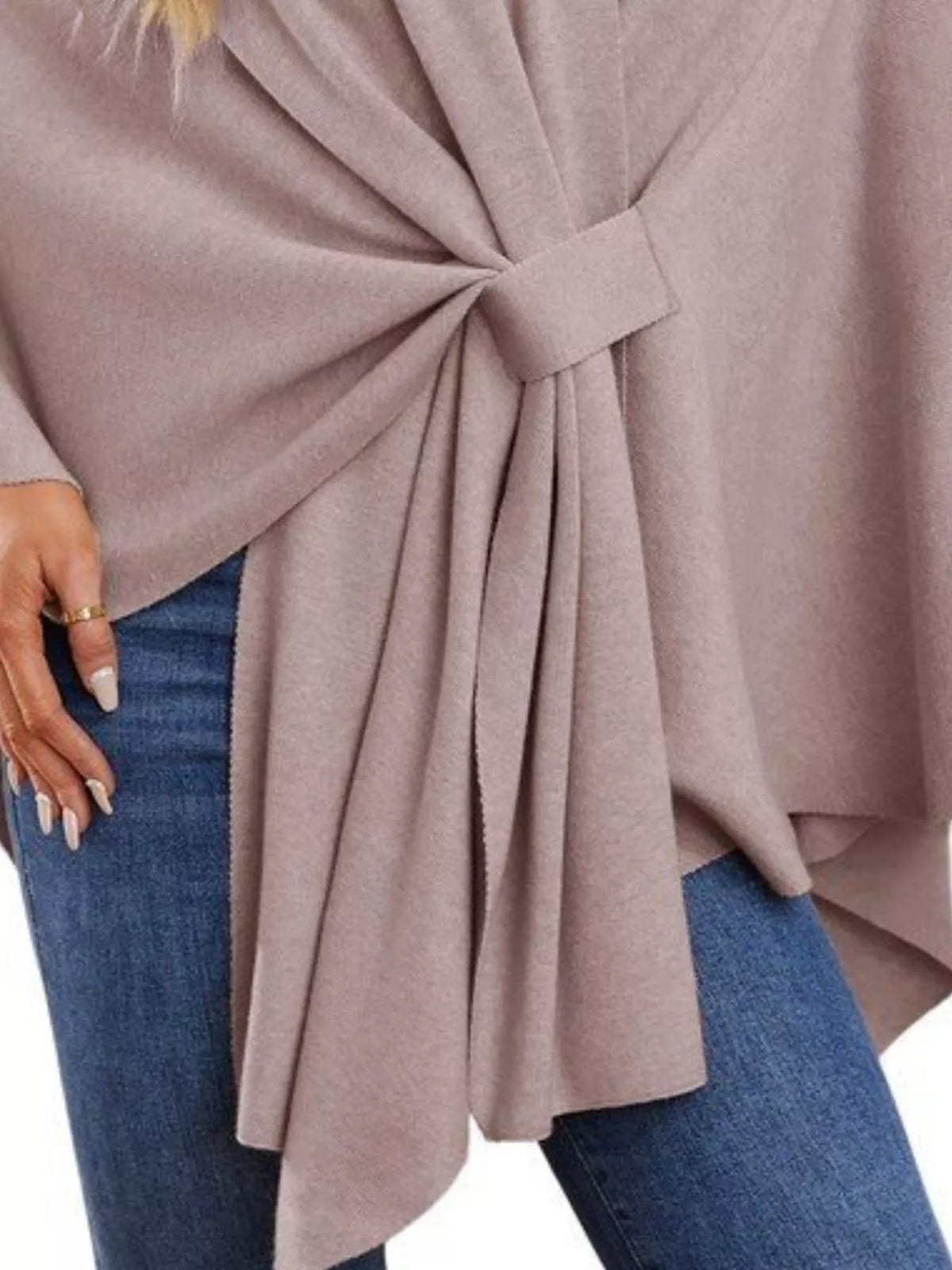 Solid Color Tie-Front Knit Cape Top, view 22