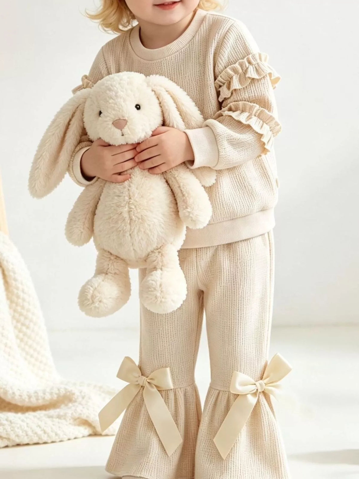 Children's Ruffle Sleeve Top and Bow Flare Pant Set - Lilixa.store