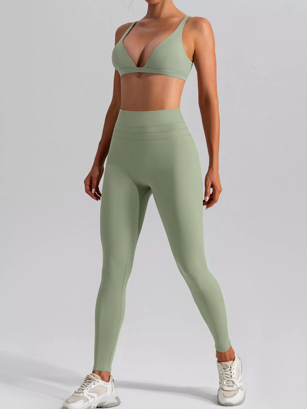 V-Neck Tank and High-Waisted Seamless Pants Active Set - Lilixa.store