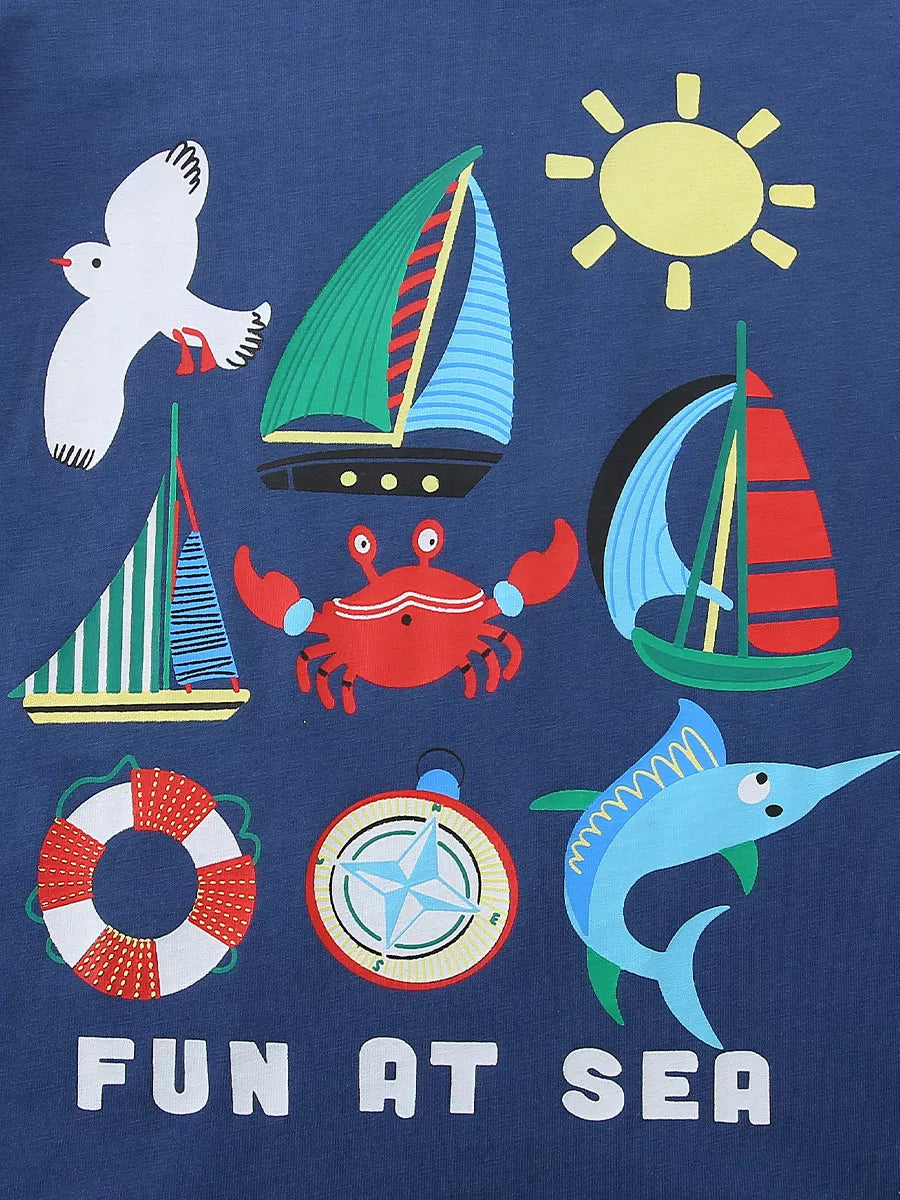 Children's Nautical Graphic Round Neck T-Shirt - Lilixa.store