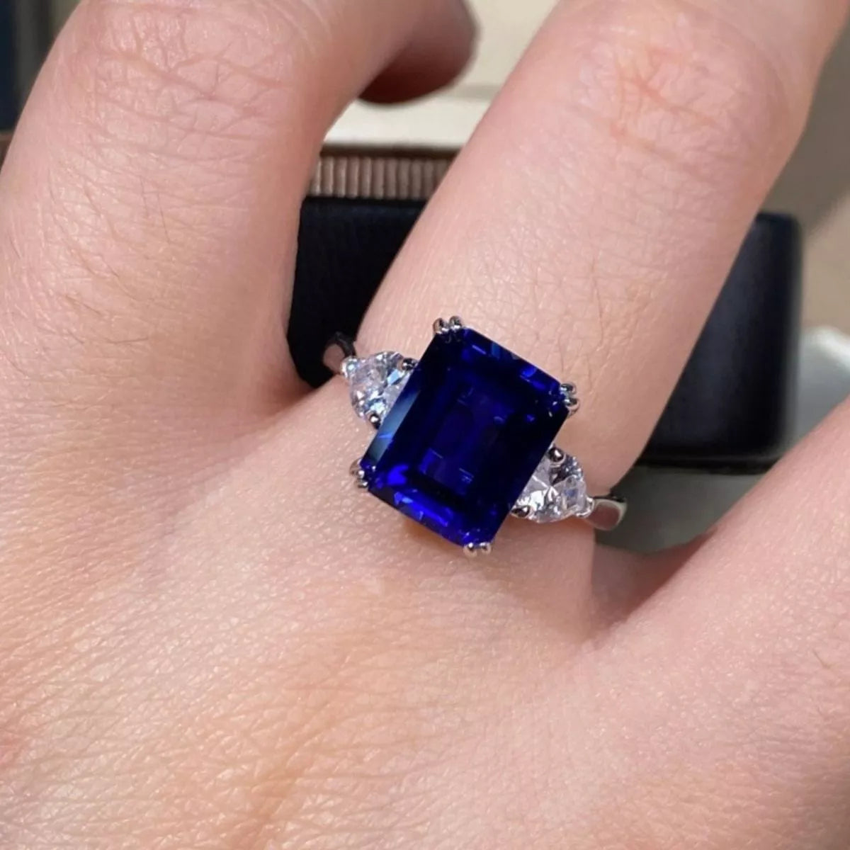925 Sterling Silver Sapphire Geometric Ring - Lilixa.store