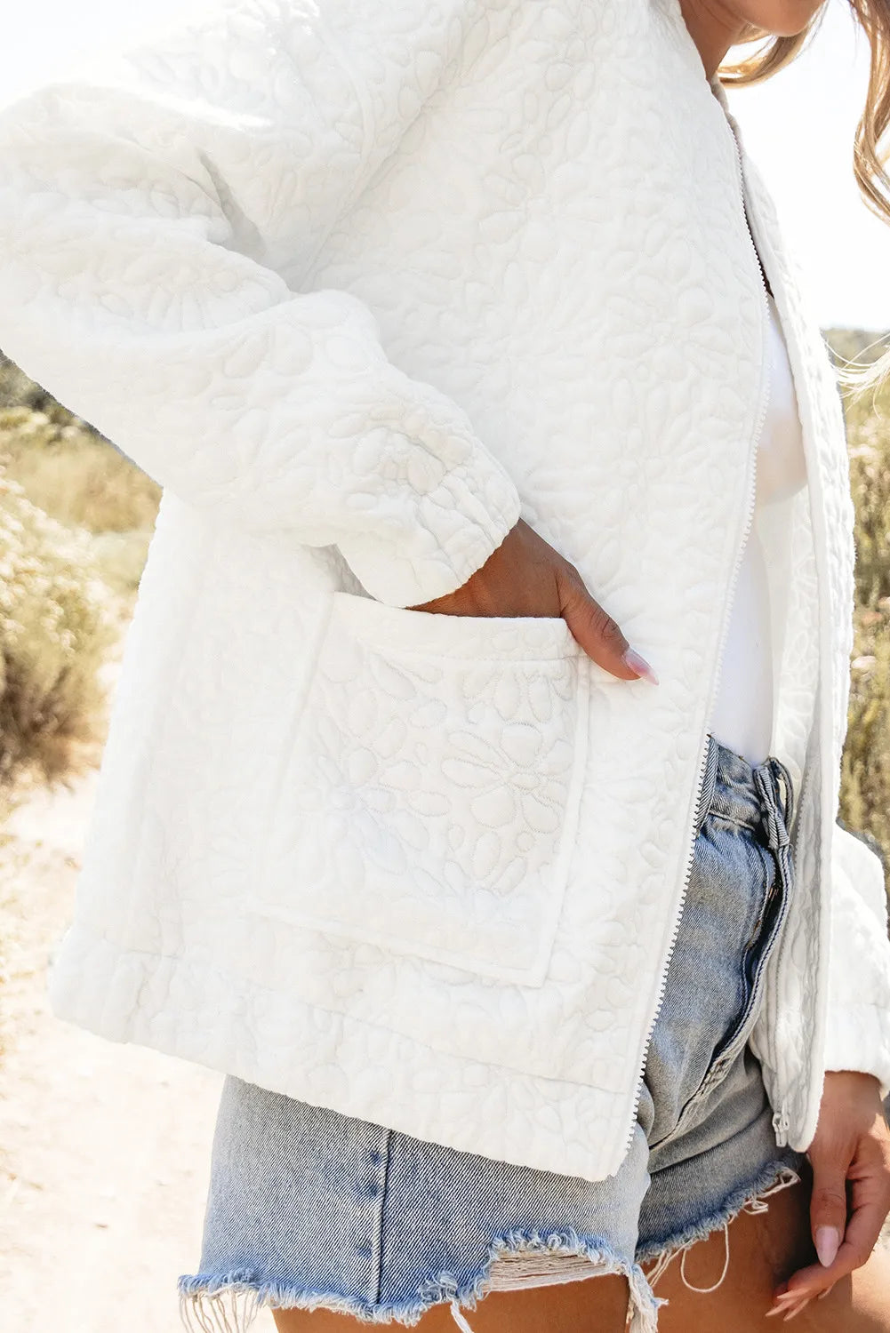 Baseball Collar Floral Quilted Jacket, view 5