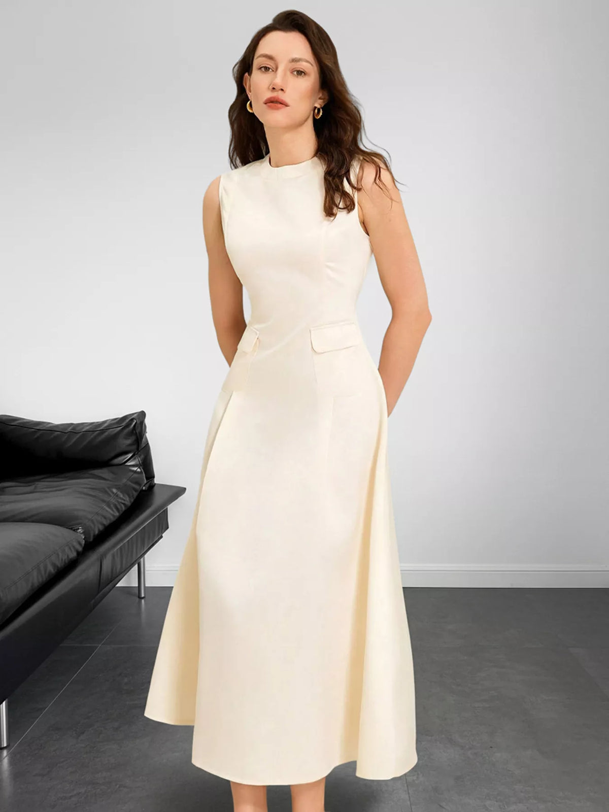 Sleeveless A-Line Midi Dress with Pockets - Lilixa.store