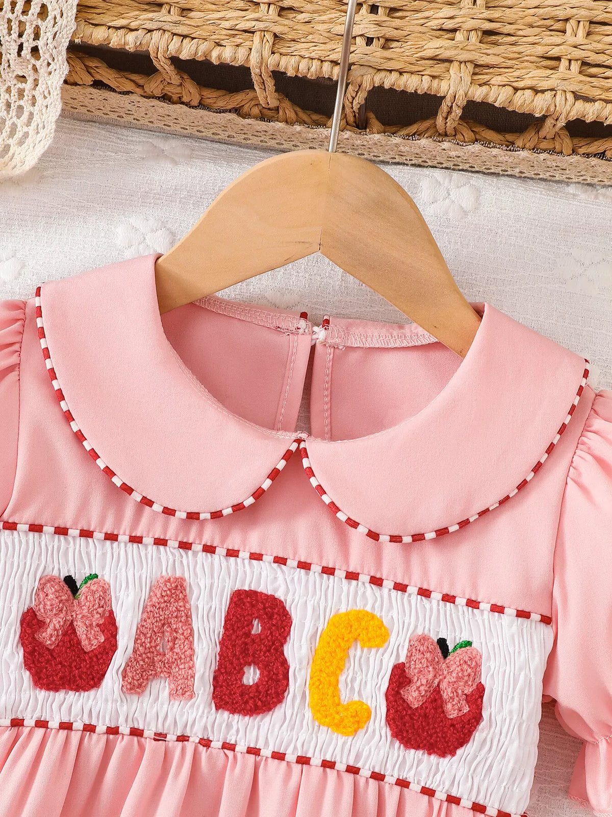 Children's Smocked ABC Apple Embroidered Peter Pan Collar Dress - Lilixa.store