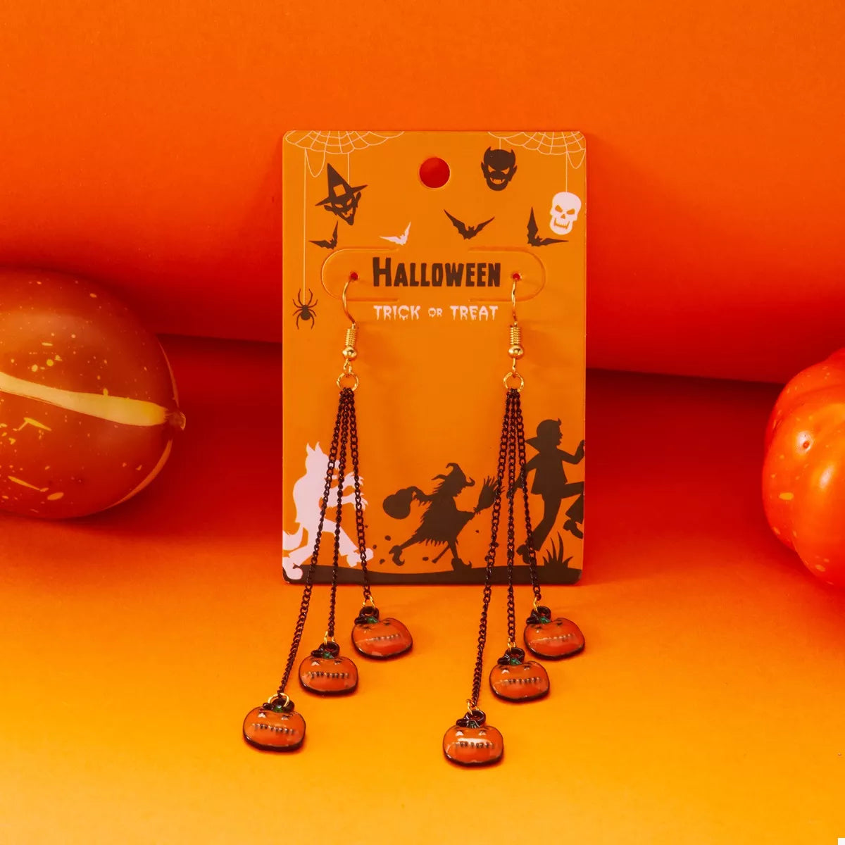 Halloween Pumpkin Chain Drop Earrings - Lilixa.store