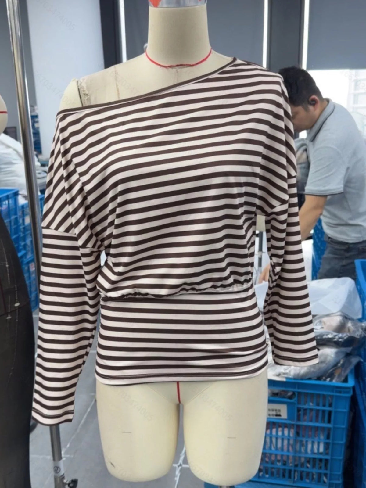 Striped One Shoulder Long Sleeve T-Shirt