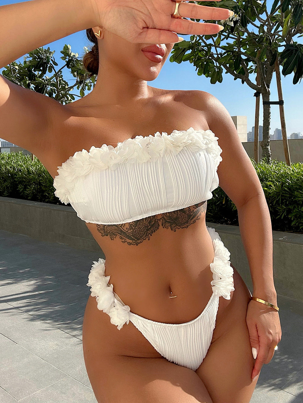 Applique Tie Back Two-Piece Bikini Set - Lilixa.store