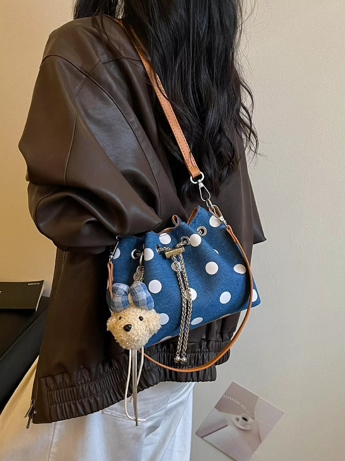 Polka Dot Bucket Crossbody Bag
