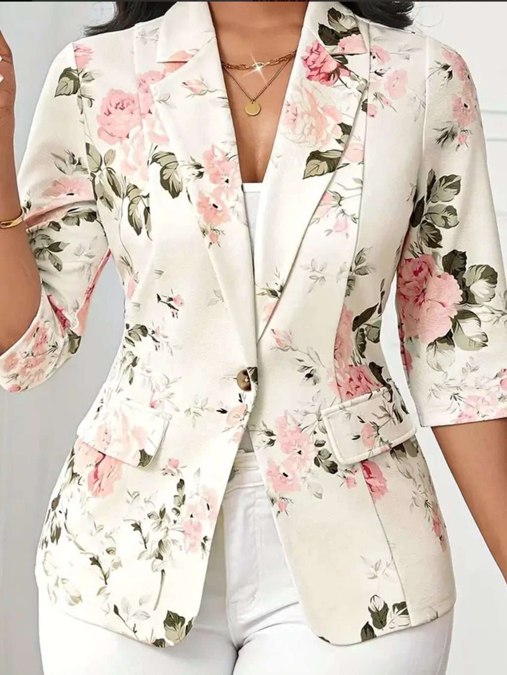 Floral Print One Button Casual Blazer - Lilixa.store