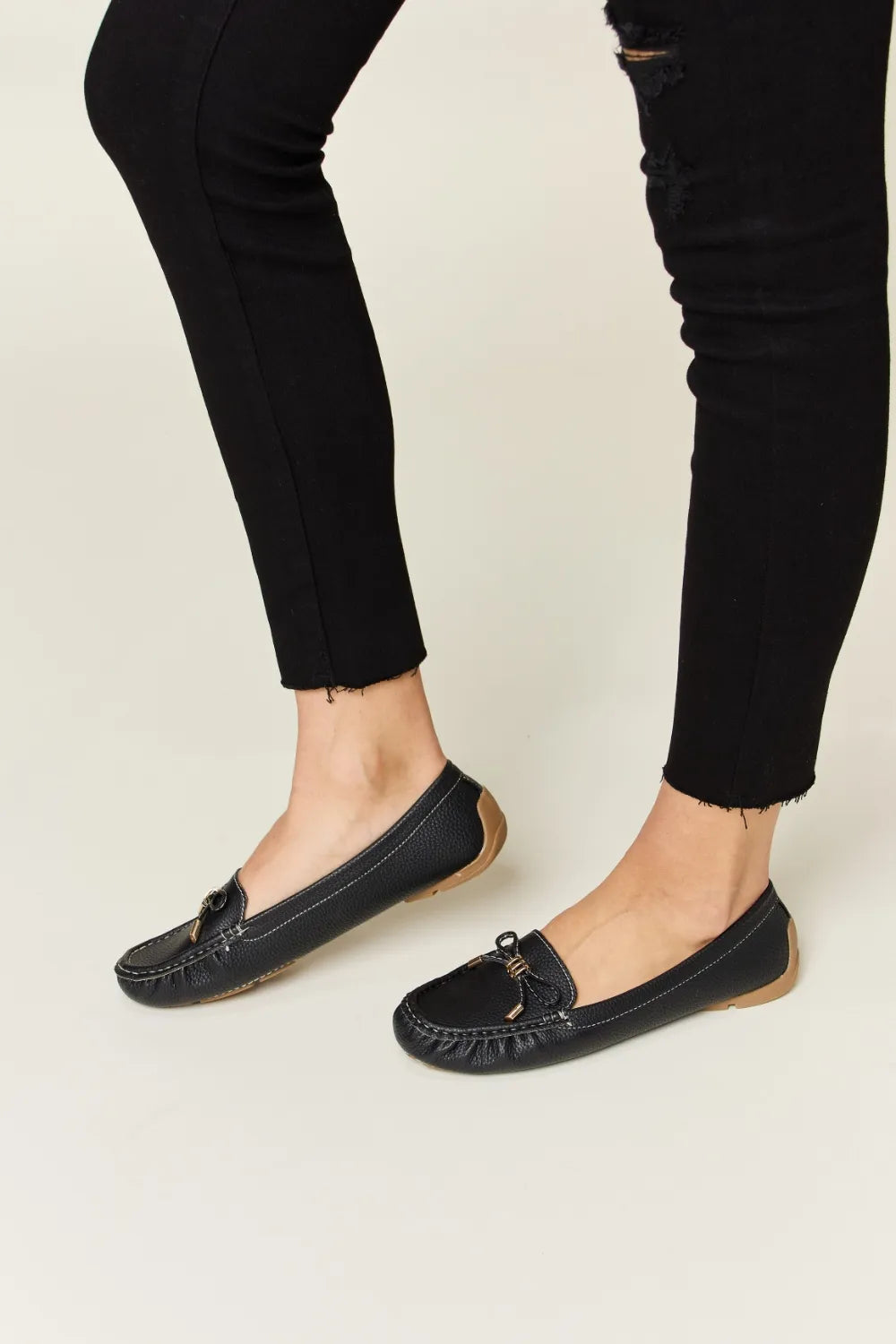 Forever Link Slip On Bow Flats Loafers in Black, view 4