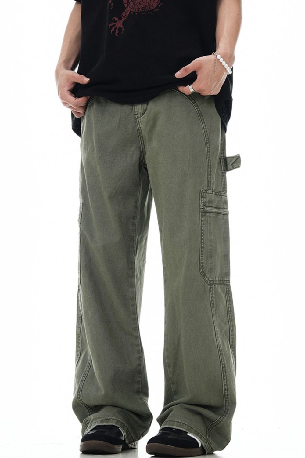 Men's Wide Leg Pants in Army Green, view 2