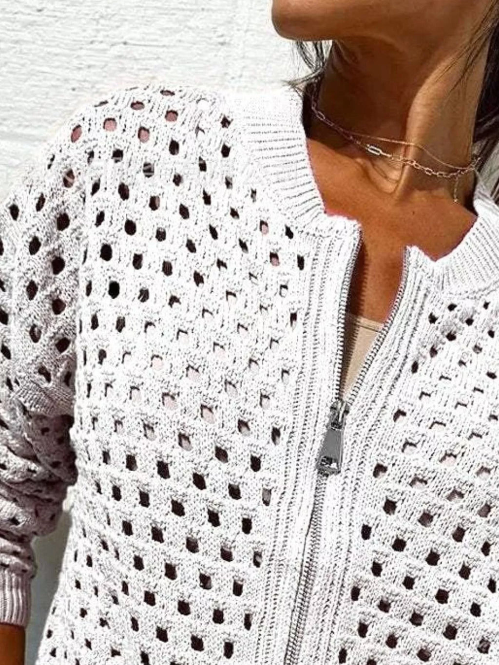 Full Size Crochet Knit Zip-Up Cardigan Plus Size - Lilixa.store