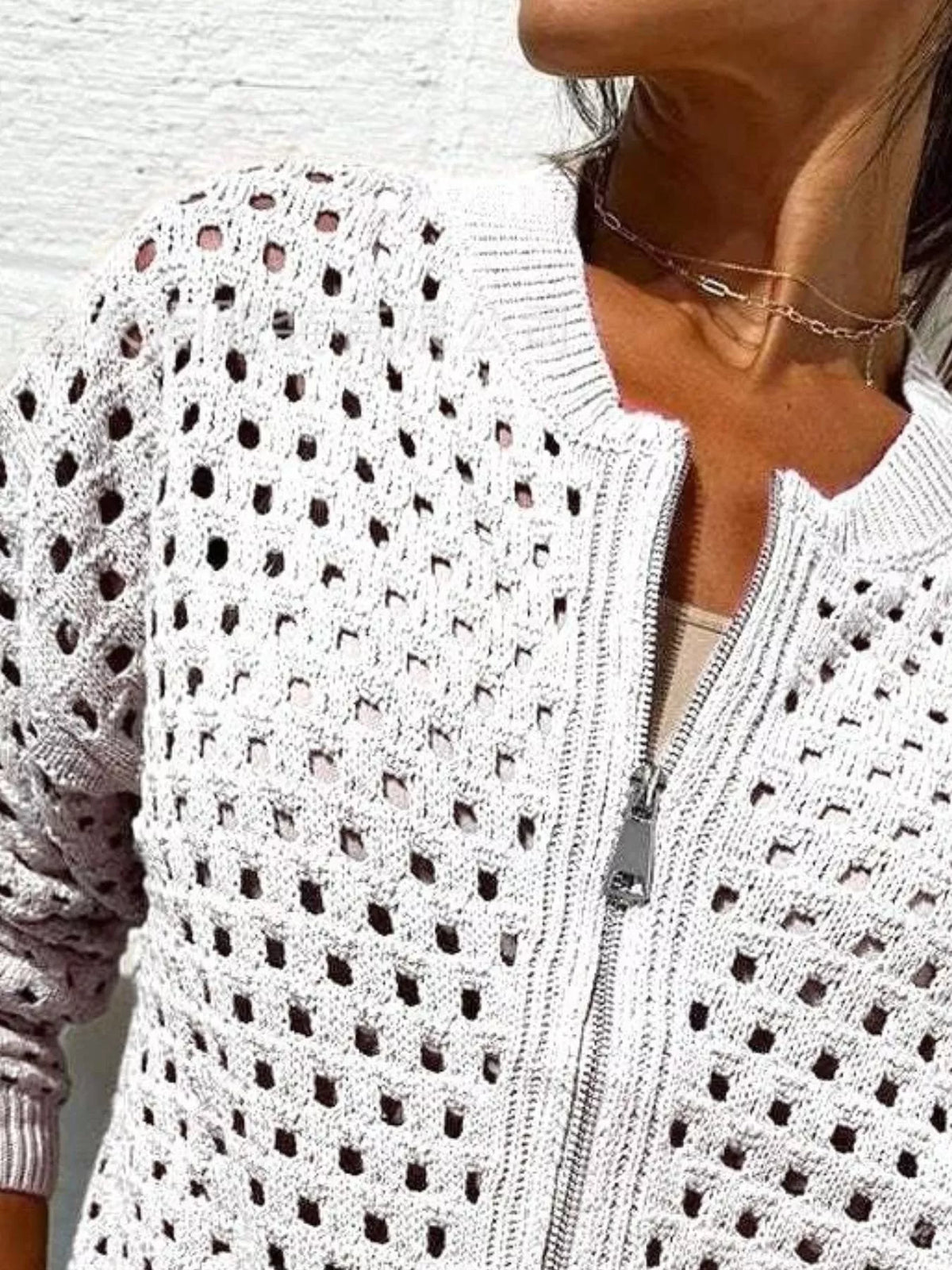 Full Size Crochet Knit Zip-Up Cardigan Plus Size - Lilixa.store