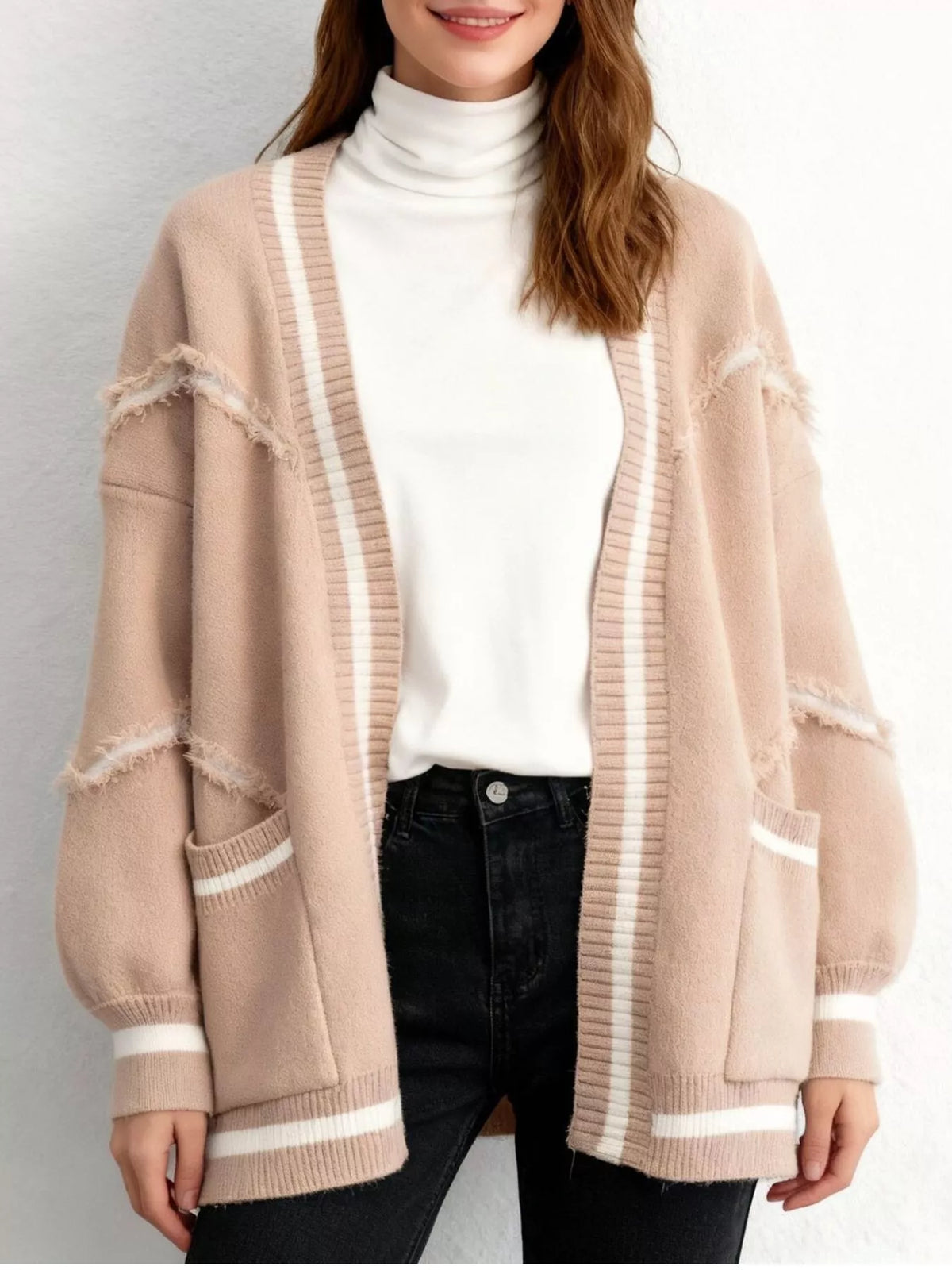 Frayed Hem Open Front Cardigan - Lilixa.store