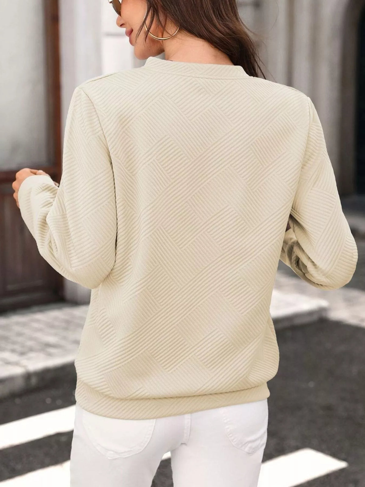 Textured Quarter-Zip Sweatshirt - Lilixa.store