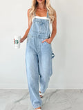 Wide Strap Relaxed Fit Denim Overalls - Lilixa.store