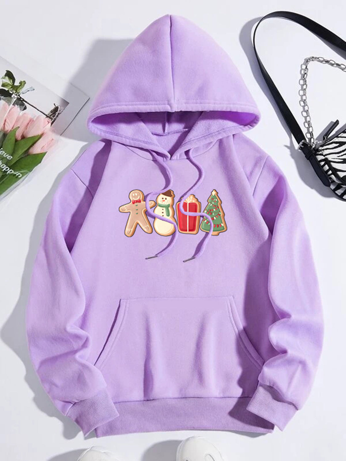Graphic Drawstring Hoodie with Pocket - Lilixa.store
