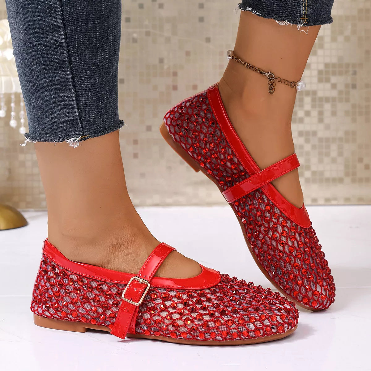 Sparkling Mesh Mary Jane Sneakers - Lilixa.store