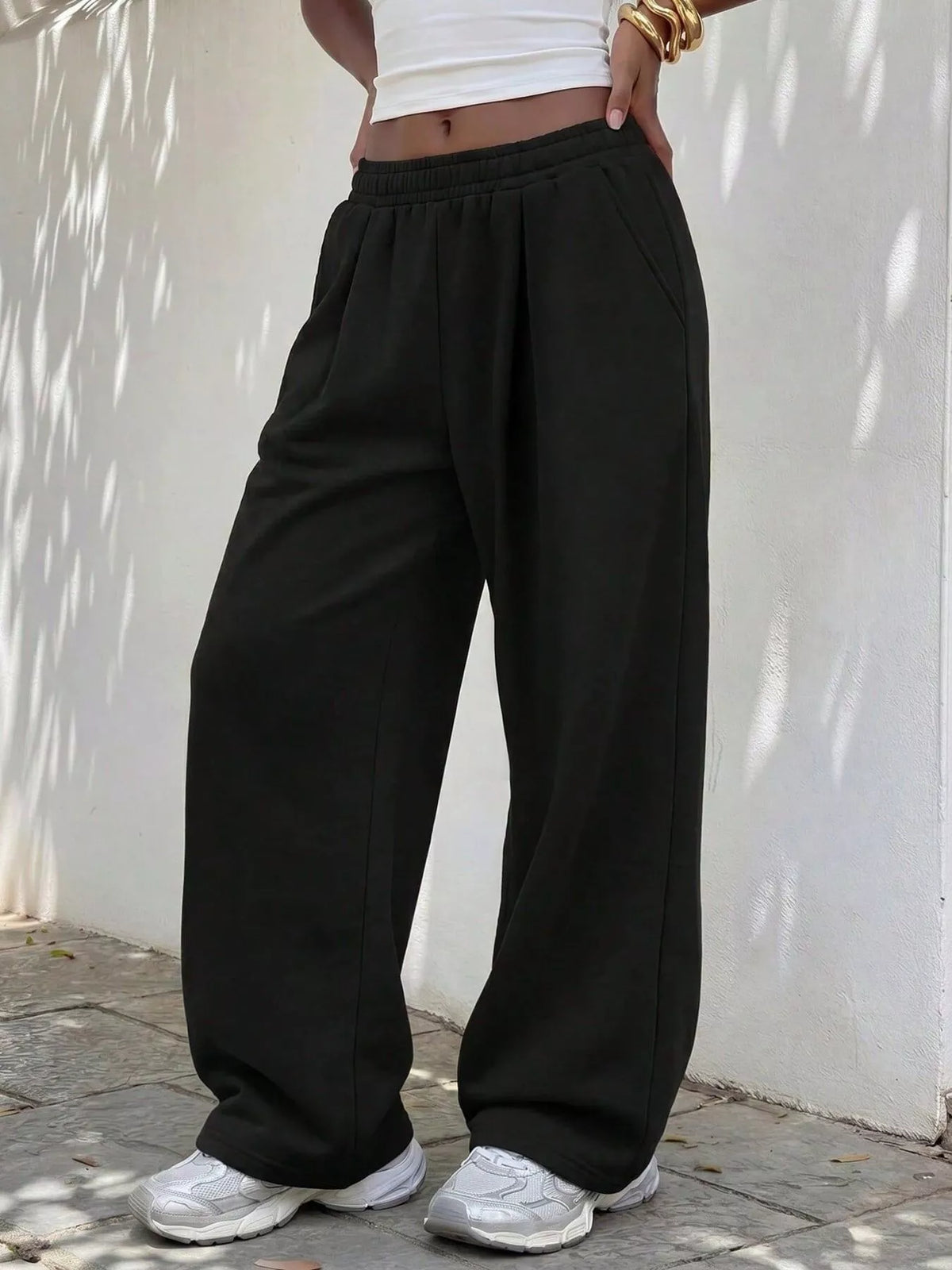 Elastic Waist Wide-Leg Sweatpants - Lilixa.store