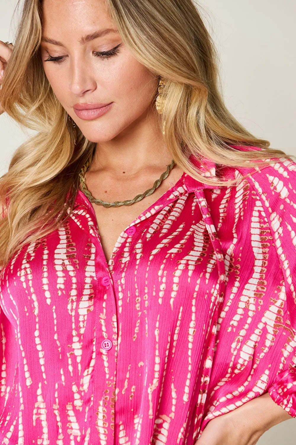 Double Take Full Size Printed Button Up Long Sleeve Shirt - Lilixa.store